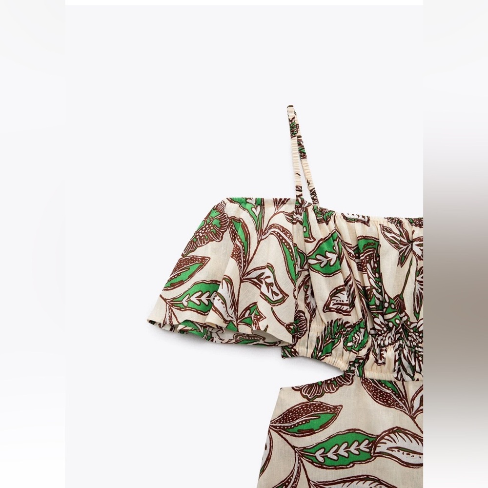 π π NWT ZARA Cutout Leaf Print Maxi Dress | Green, Brown & Tan | Womenβs Small - Picture 6 of 12